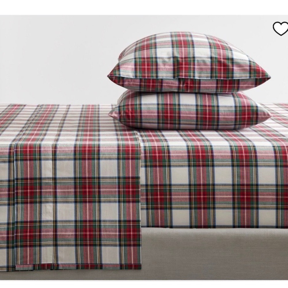Pottery Barn Sheets Flat & Fitted Full Stewart Plaid Cotton Bedding Holidays - Picture 2 of 5
